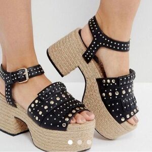 ASOS black  platform studded heeled sandals, size 9
